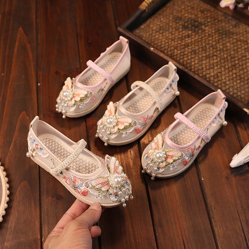 Lányok nyári hálós hímzett cipő, nemzeti szél-stílusban; felsőrész: háló; belső: háló; talpbetét: textile; 1–12 éveseknek