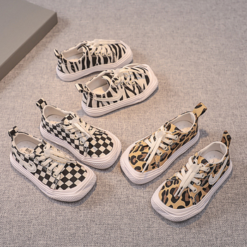 Gyerekeknek készült vászoncipő leopárd mintával – lélegző, csúszásmentes, kopásálló, gumitalp, tavasz és ősz