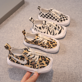 Gyerekeknek készült vászoncipő leopárd mintával – lélegző, csúszásmentes, kopásálló, gumitalp, tavasz és ősz