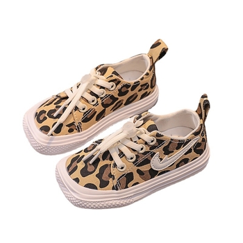 Gyerekeknek készült vászoncipő leopárd mintával – lélegző, csúszásmentes, kopásálló, gumitalp, tavasz és ősz