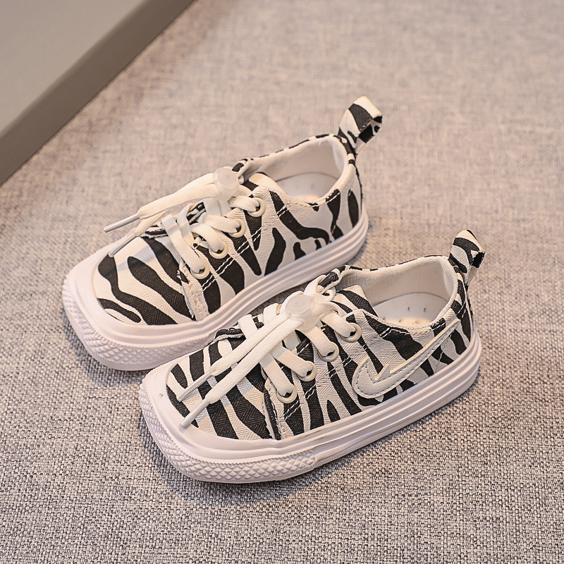 Gyerekeknek készült vászoncipő leopárd mintával – lélegző, csúszásmentes, kopásálló, gumitalp, tavasz és ősz