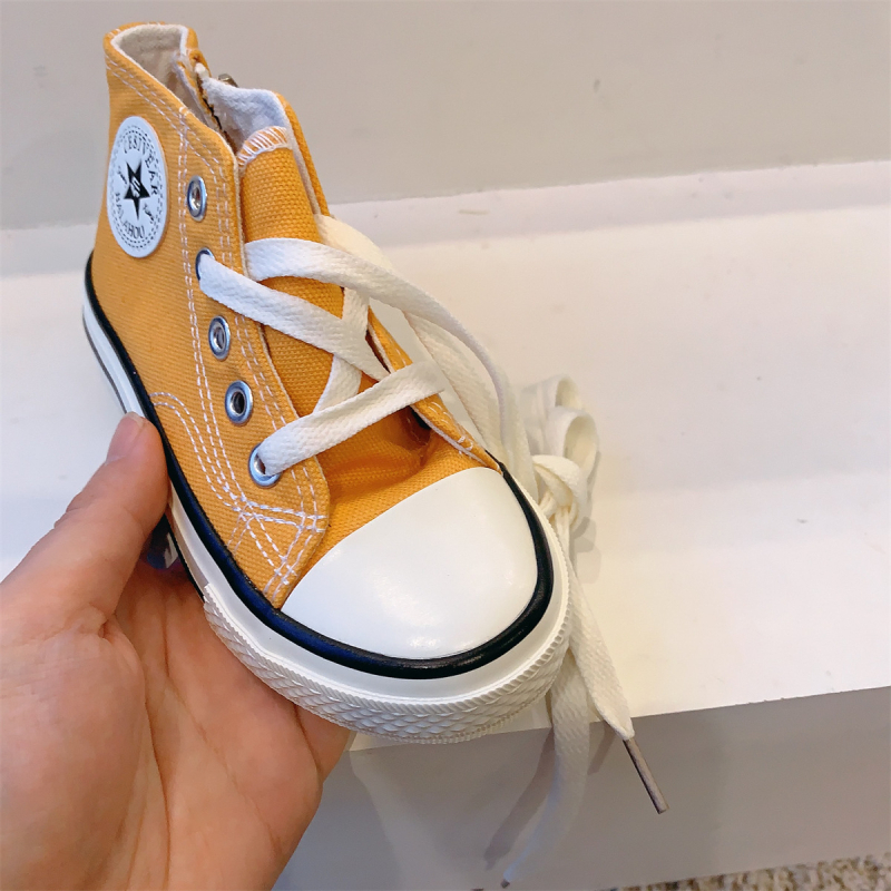 Gyerekeknek való vászon magas szárú sportcipő oldalsó cipzárral, gumírozott talppal, mindennapi uniszex stílus