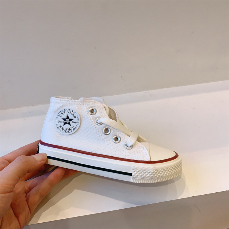 Gyerekeknek való vászon magas szárú sportcipő oldalsó cipzárral, gumírozott talppal, mindennapi uniszex stílus