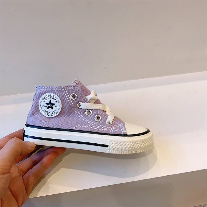 Gyerekeknek való vászon magas szárú sportcipő oldalsó cipzárral, gumírozott talppal, mindennapi uniszex stílus