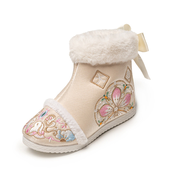 Dječje čizme za djevojčice, etnički stil, vrh od satena, podstava od fleece, đon od gume