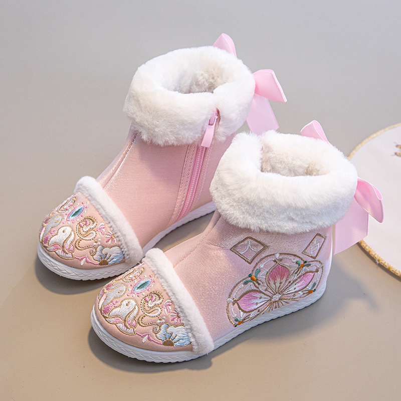 Dječje čizme za djevojčice, etnički stil, vrh od satena, podstava od fleece, đon od gume