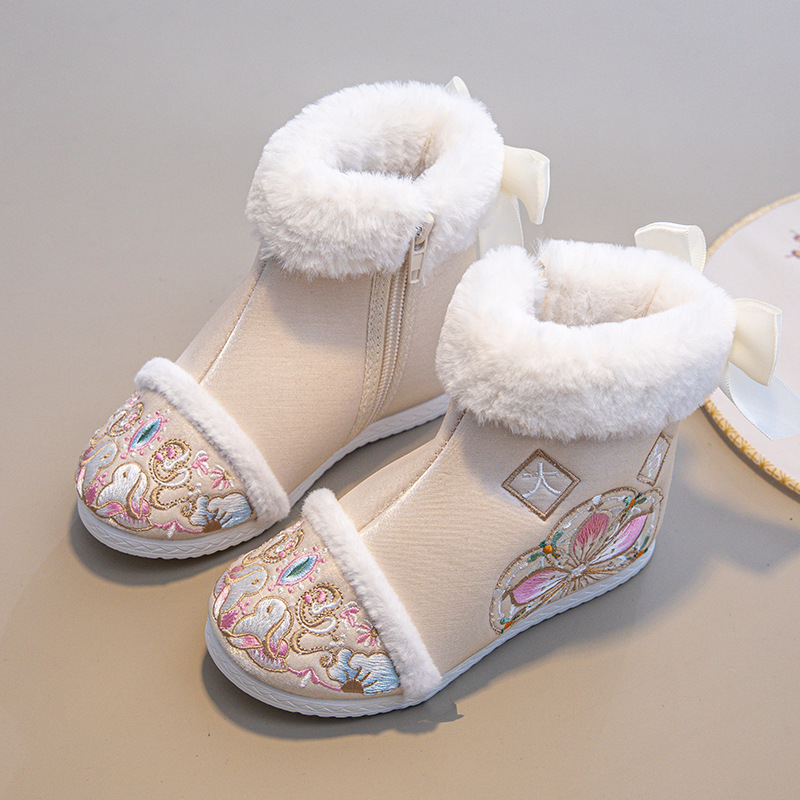 Dječje čizme za djevojčice, etnički stil, vrh od satena, podstava od fleece, đon od gume