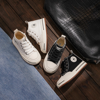 Dječje visoke platnene tenisice s gumom na potplatu, bočnim zatvaračem i tekstilnim uloškom