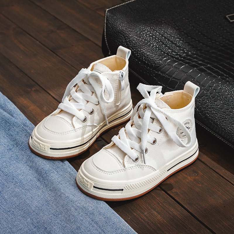 Dječje visoke platnene tenisice s gumom na potplatu, bočnim zatvaračem i tekstilnim uloškom