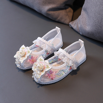 Dječje cipele za djevojčice s izvezenom mrežastom tkaninom, ljetni Hanfu stil, lagane i prozračne, s elastičnim remenom i protukliznim potplatom, za uzrast 1–16 godina