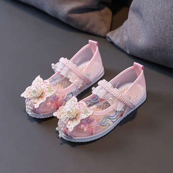 Dječje cipele za djevojčice s izvezenom mrežastom tkaninom, ljetni Hanfu stil, lagane i prozračne, s elastičnim remenom i protukliznim potplatom, za uzrast 1–16 godina