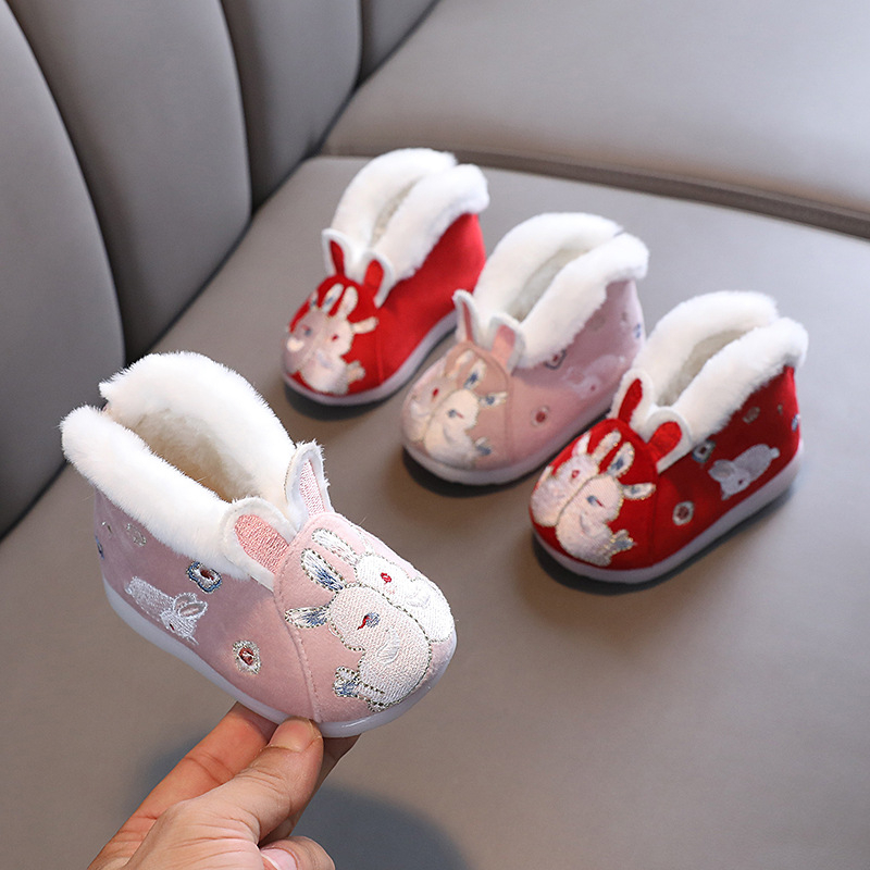 Hanfu bateliai mergaitėms (1–6 m.) – Žiema 2023, viršus iš medvilnės, padas iš jautienos sausgyslės, užtrauktukas galei