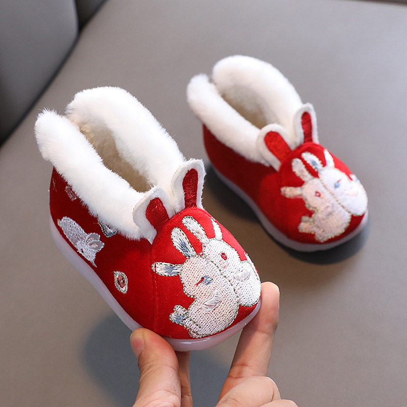 Hanfu bateliai mergaitėms (1–6 m.) – Žiema 2023, viršus iš medvilnės, padas iš jautienos sausgyslės, užtrauktukas galei