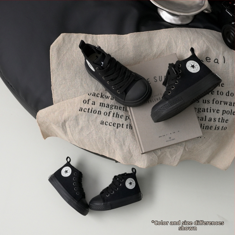 Pantofi de copii din pânză, înalți, unisex, fermoar lateral, talpă din cauciuc