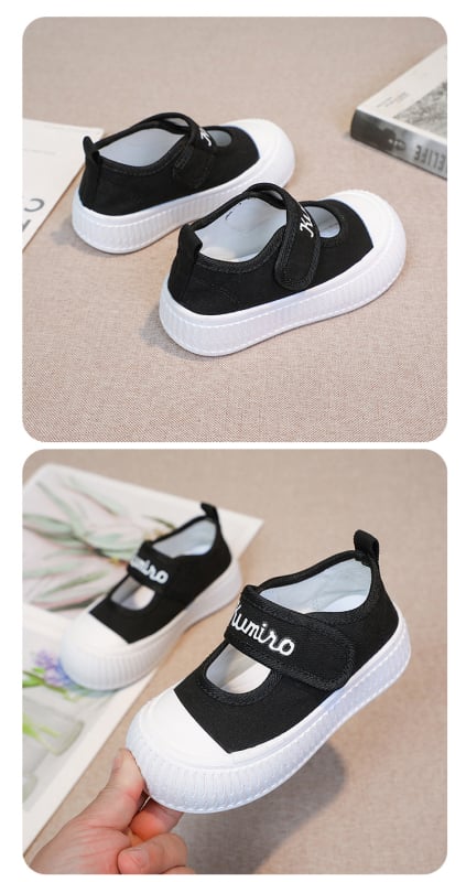 Lányoknak készült vászoncipő – alacsony felsőrész, Velcro-zár, gumírozott talp, lélegző, egységes mintázat