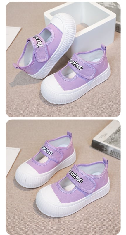 Lányoknak készült vászoncipő – alacsony felsőrész, Velcro-zár, gumírozott talp, lélegző, egységes mintázat