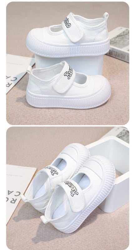 Lányoknak készült vászoncipő – alacsony felsőrész, Velcro-zár, gumírozott talp, lélegző, egységes mintázat