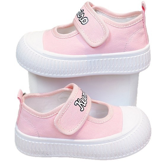 Lányoknak készült vászoncipő – alacsony felsőrész, Velcro-zár, gumírozott talp, lélegző, egységes mintázat