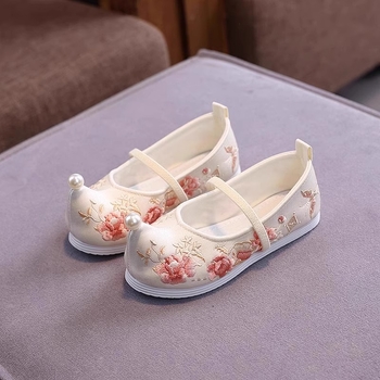 Lányoknak tervezett etno-stílusú hímzett textil cipő, gyerekeknek 4–12 évesek; felsőrész pamut, belső talp textil