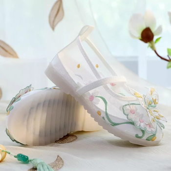 Tüdrukute Hanfu jalanõud, tikitud etnilise stiiliga, ülemine osa puuvillane, tallad veise kõõluse materjaliga, 2025 kevad