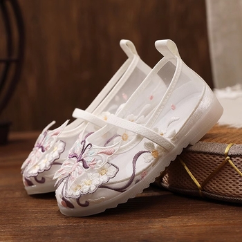 Tüdrukute Hanfu jalanõud, tikitud etnilise stiiliga, ülemine osa puuvillane, tallad veise kõõluse materjaliga, 2025 kevad