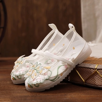 Tüdrukute Hanfu jalanõud, tikitud etnilise stiiliga, ülemine osa puuvillane, tallad veise kõõluse materjaliga, 2025 kevad