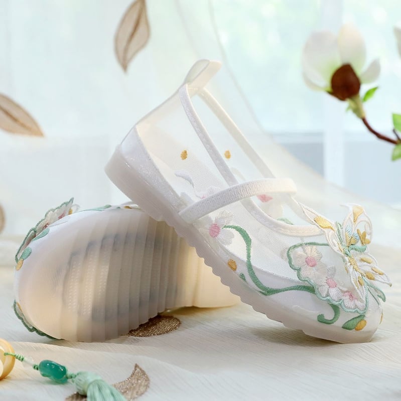 Tüdrukute Hanfu jalanõud, tikitud etnilise stiiliga, ülemine osa puuvillane, tallad veise kõõluse materjaliga, 2025 kevad