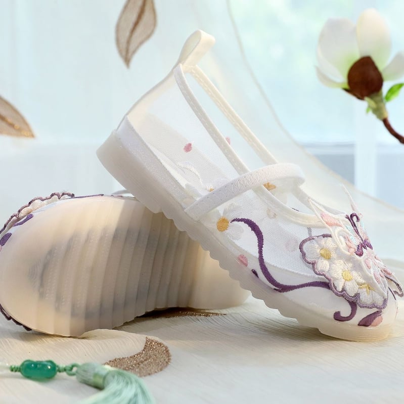 Tüdrukute Hanfu jalanõud, tikitud etnilise stiiliga, ülemine osa puuvillane, tallad veise kõõluse materjaliga, 2025 kevad