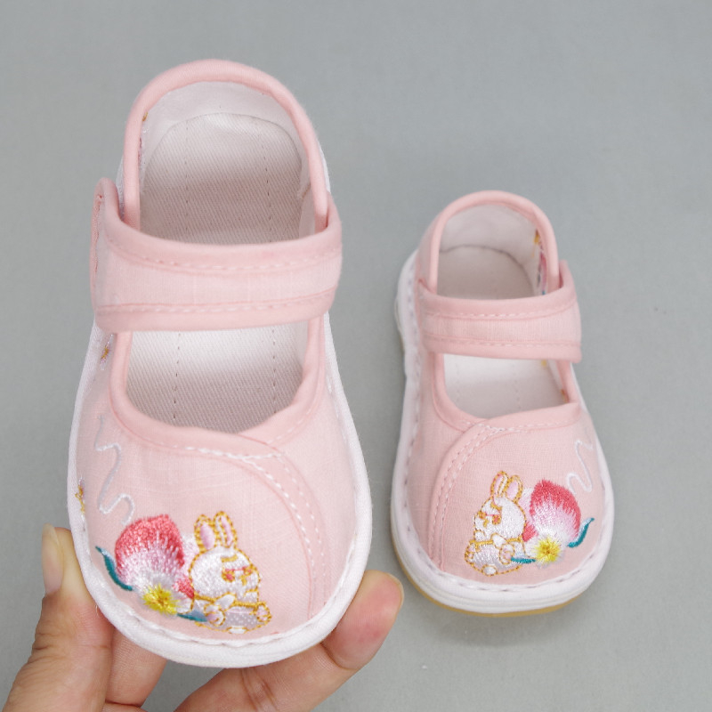 Gyerekeknek készült kézzel készített pamut vászon cipő hímzéssel, ezerrétegű talppal, izzadságot felszívó és deodoráló, Velcro-zárás, 2 éveseknek, kínai stílusú Han dinasztia cipő