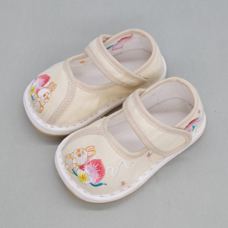 Gyerekeknek készült kézzel készített pamut vászon cipő hímzéssel, ezerrétegű talppal, izzadságot felszívó és deodoráló, Velcro-zárás, 2 éveseknek, kínai stílusú Han dinasztia cipő