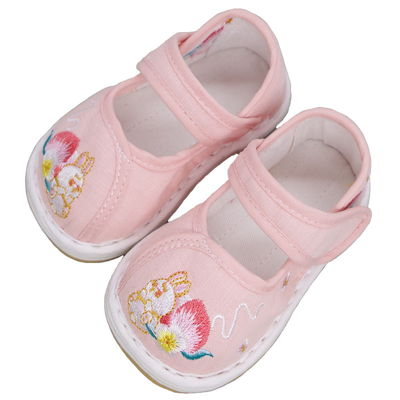 Gyerekeknek készült kézzel készített pamut vászon cipő hímzéssel, ezerrétegű talppal, izzadságot felszívó és deodoráló, Velcro-zárás, 2 éveseknek, kínai stílusú Han dinasztia cipő