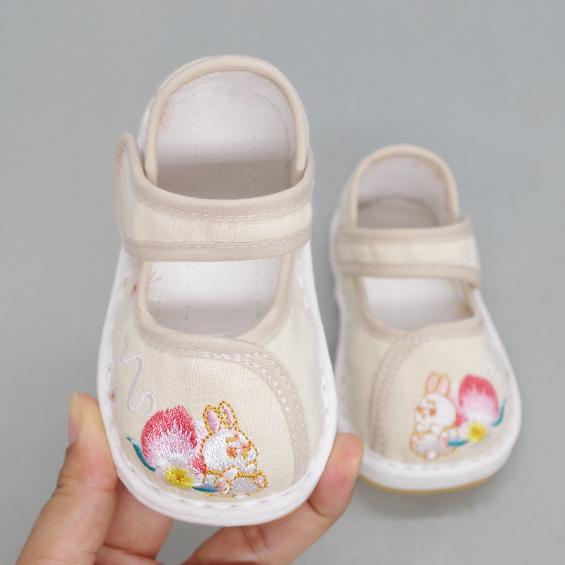 Gyerekeknek készült kézzel készített pamut vászon cipő hímzéssel, ezerrétegű talppal, izzadságot felszívó és deodoráló, Velcro-zárás, 2 éveseknek, kínai stílusú Han dinasztia cipő