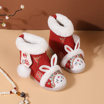 Lányoknak szóló hímzett bakancsok, téli bélés, velúr felső rész, gumi talp, slip-on