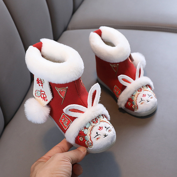 Lányoknak szóló hímzett bakancsok, téli bélés, velúr felső rész, gumi talp, slip-on