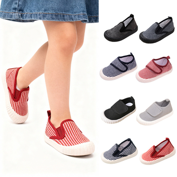 Pantofi pentru copii din pânză, slip-on, cu dungi, talpă PVC, branț EVA, unisex, primăvară-toamnă, vârsta 4–12 ani.