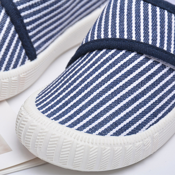 Pantofi pentru copii din pânză, slip-on, cu dungi, talpă PVC, branț EVA, unisex, primăvară-toamnă, vârsta 4–12 ani.