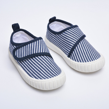 Pantofi pentru copii din pânză, slip-on, cu dungi, talpă PVC, branț EVA, unisex, primăvară-toamnă, vârsta 4–12 ani.