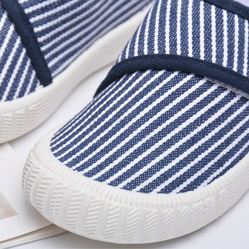 Pantofi pentru copii din pânză, slip-on, cu dungi, talpă PVC, branț EVA, unisex, primăvară-toamnă, vârsta 4–12 ani.