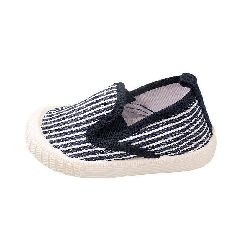Pantofi pentru copii din pânză, slip-on, cu dungi, talpă PVC, branț EVA, unisex, primăvară-toamnă, vârsta 4–12 ani.