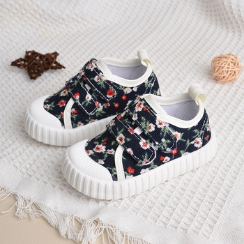 Deti tenisky z plátna s kvetinovým vzorom, na zips, nízky strih, EVA vložka, TPR podrážka