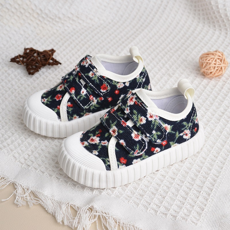Deti tenisky z plátna s kvetinovým vzorom, na zips, nízky strih, EVA vložka, TPR podrážka