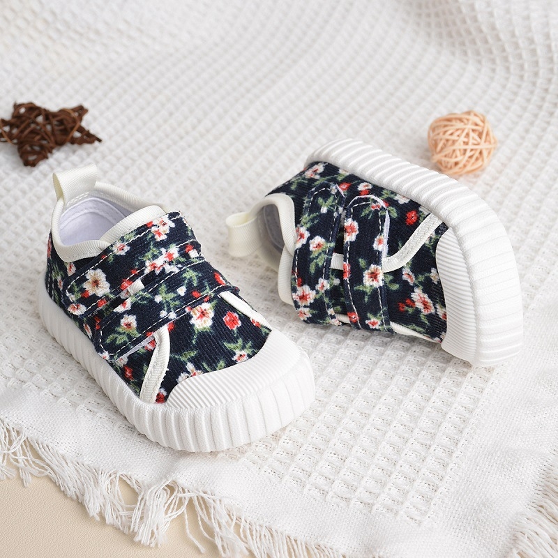 Deti tenisky z plátna s kvetinovým vzorom, na zips, nízky strih, EVA vložka, TPR podrážka