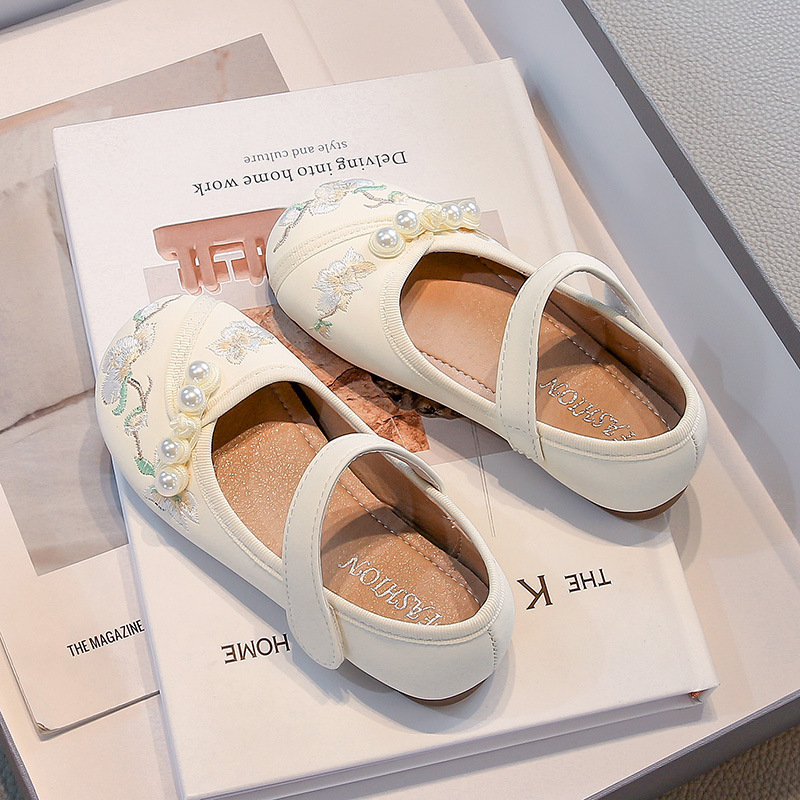 Lány Hanfu etnikus lapos cipő Velcro-zárással – PU felső rész, PU belső, etnikus stílus