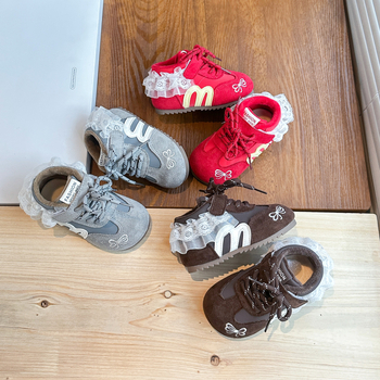 Adidași pentru fete cu broderie de flori, închidere cu Velcro, partea superioară din piele sintetică, talpă din cauciuc, respiranți, ușori, toamnă 2025