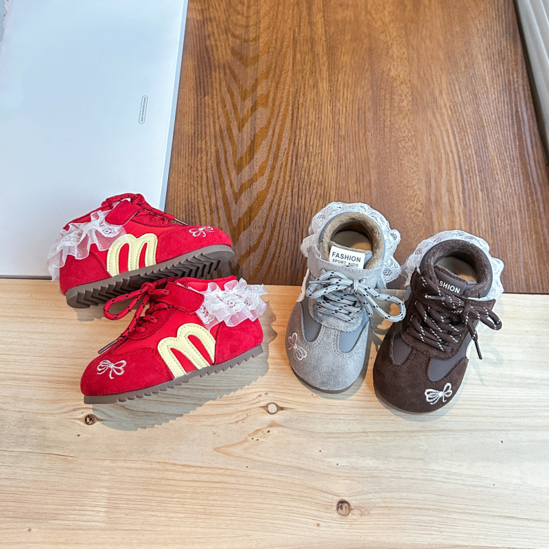 Adidași pentru fete cu broderie de flori, închidere cu Velcro, partea superioară din piele sintetică, talpă din cauciuc, respiranți, ușori, toamnă 2025