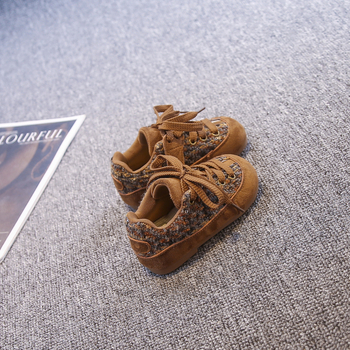 Pantofi pentru copii din material textil, închidere Velcro, partea superioară din piele întoarsă, talpă moale PU, vârf rotund (respirabili; ușori; talpă PU; unisex; Toamnă/Iarnă 2025)