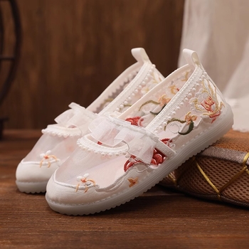 Etno stílusú Hanfu gyerekcipők hímzett díszítéssel, pamut felső rész és textil bélés