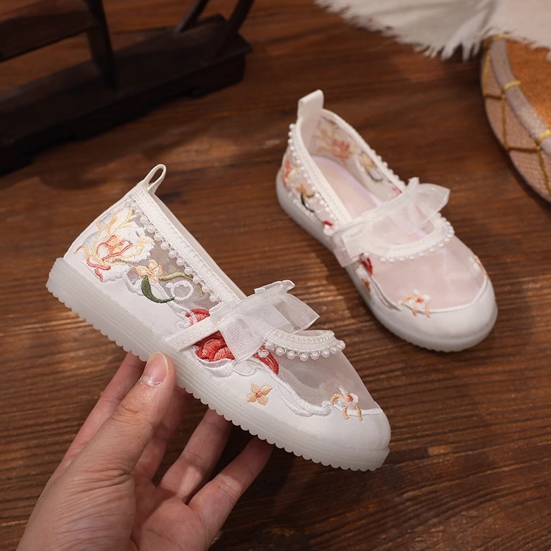 Etno stílusú Hanfu gyerekcipők hímzett díszítéssel, pamut felső rész és textil bélés