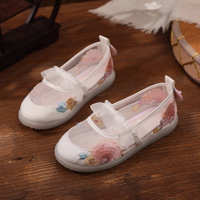 Etno stílusú Hanfu gyerekcipők hímzett díszítéssel, pamut felső rész és textil bélés