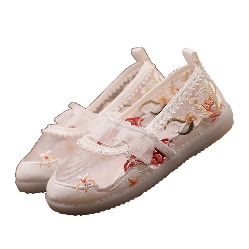 Etno stílusú Hanfu gyerekcipők hímzett díszítéssel, pamut felső rész és textil bélés
